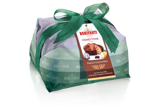 Bonifanti Pear & Chocolate Chip Panettone Hand Wrapped (6x1Kg) | Wholesale | Delicatezza